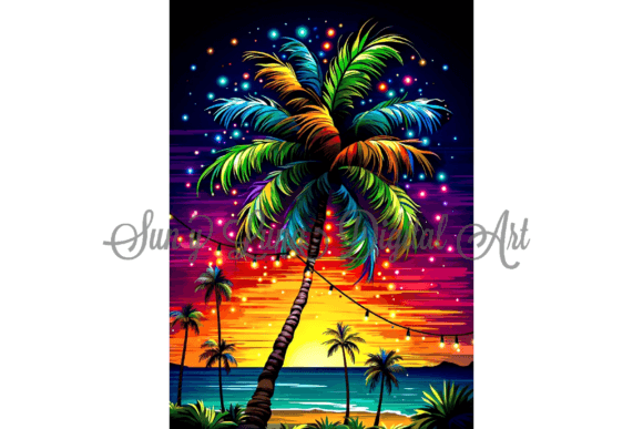 Palm Trees Decorated in Holiday Lights Graphic Backgrounds By SunYLuna