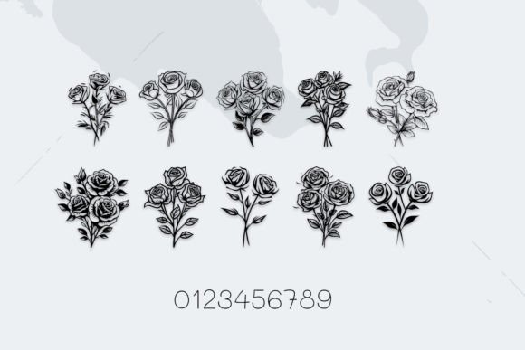 Rose Bouquet Font PNG with transparent background - Preview 3