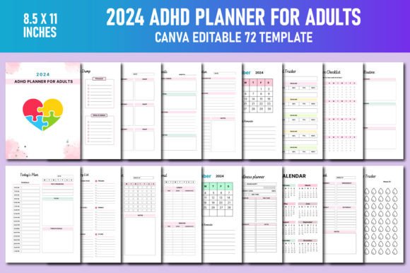 2024 ADHD Planner for Adults Canva KDP