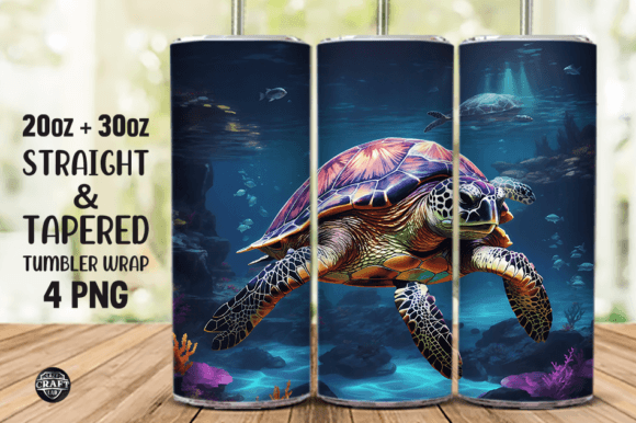 3D Sea Turtle Skinny Tumbler Wrap PNG