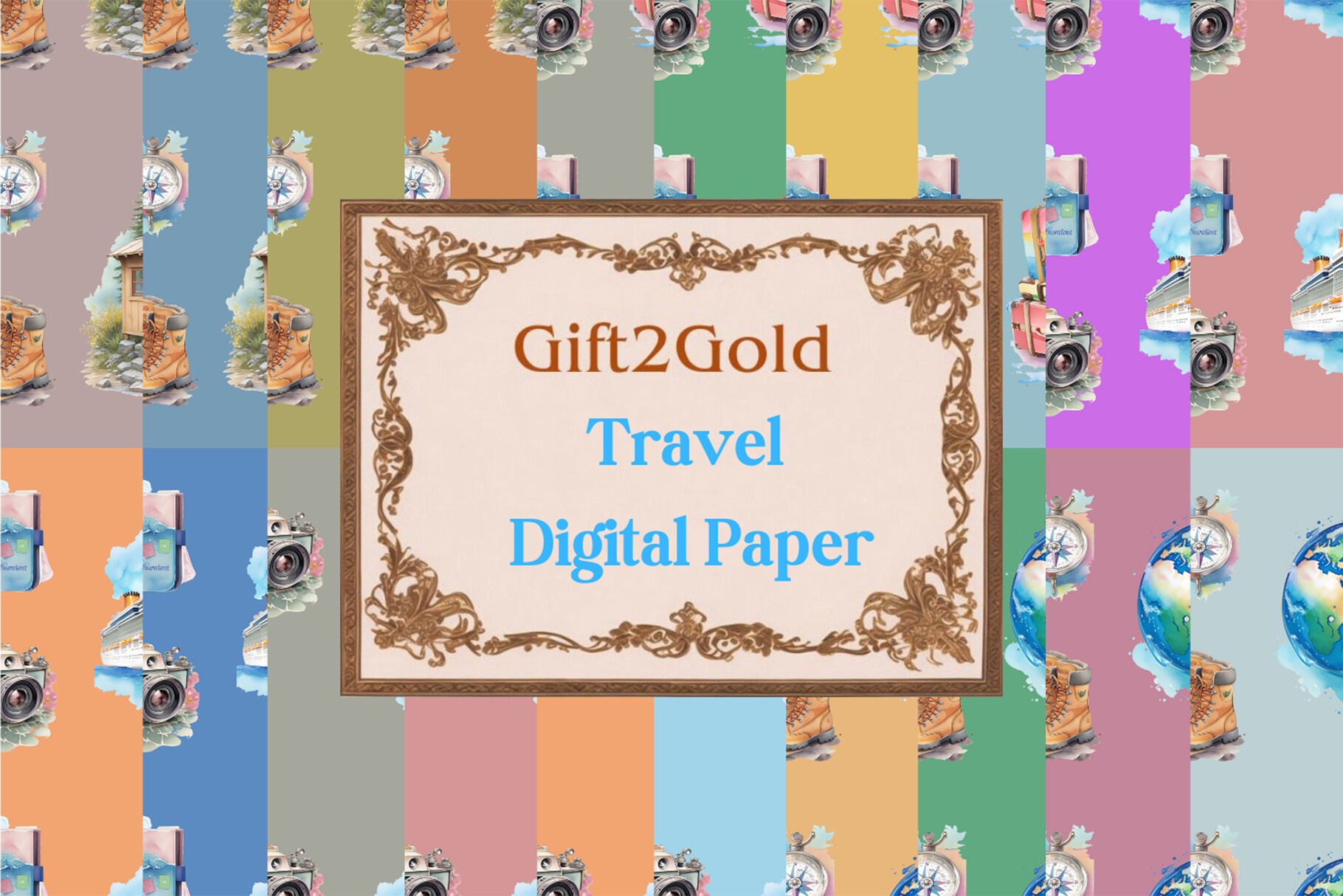 Travel Pattern Paper Seamless Digital Paper Travel Patterns Graphic by Poonsup ...