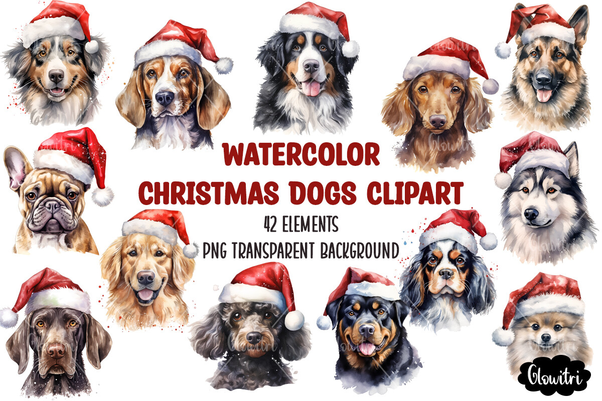 Watercolor Christmas Dogs Clipart Graphic by Glowitri · Creative Fabrica
