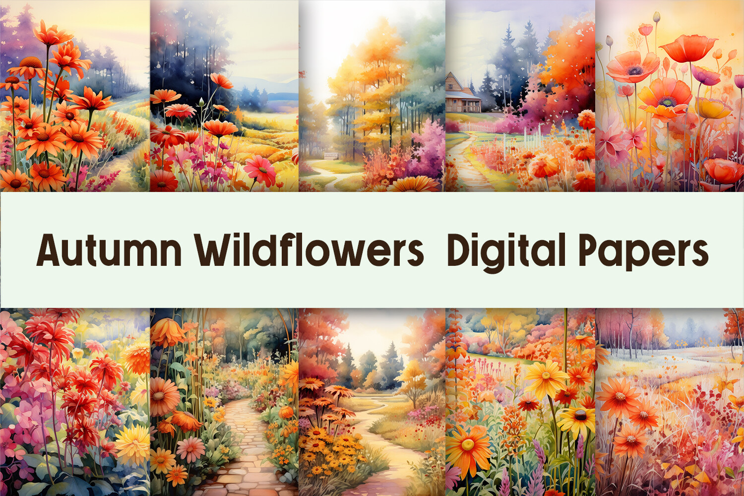 Autumn Wildflowers Digital Papers Graphic by Pamilah · Creative Fabrica