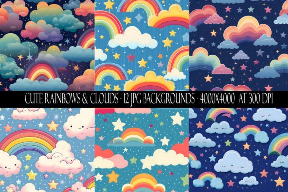 Cute Rainbows and Clouds Backgrounds Graphic Backgrounds By Digital Paper Packs