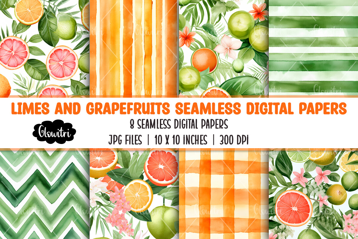 Limes and Grapefruits Digital Papers Graphic by Glowitri · Creative Fabrica