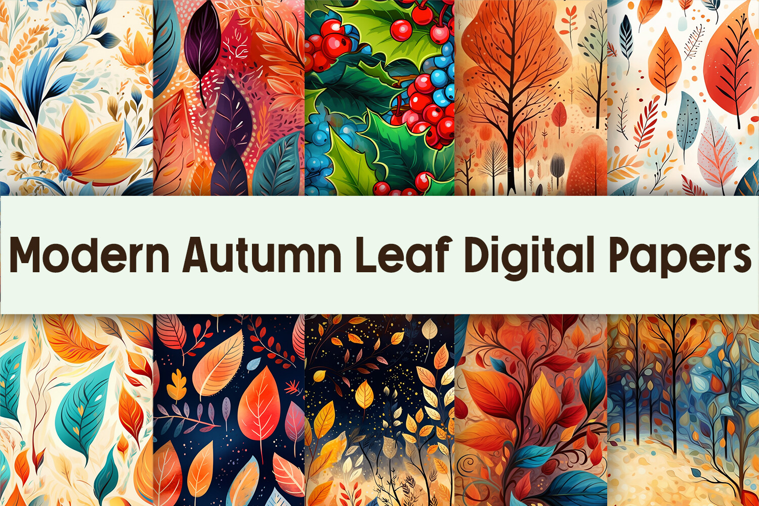 Modern Autumn Leaf Digital Papers Graphic by Pamilah · Creative Fabrica