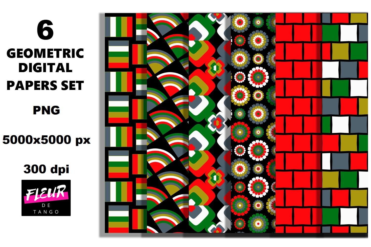 6 Geometric Digital Papers Graphic by Fleur de Tango · Creative Fabrica