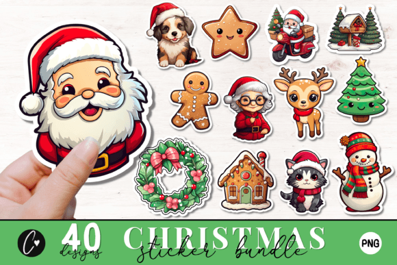 Cute Christmas Stickers PNG Bundle