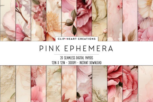 Pink Ephemera Floral Papers Grafik KI Muster Von clipheartcreations
