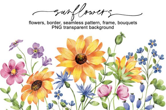 Sunflowers, Watercolor Clipart, PNG File
