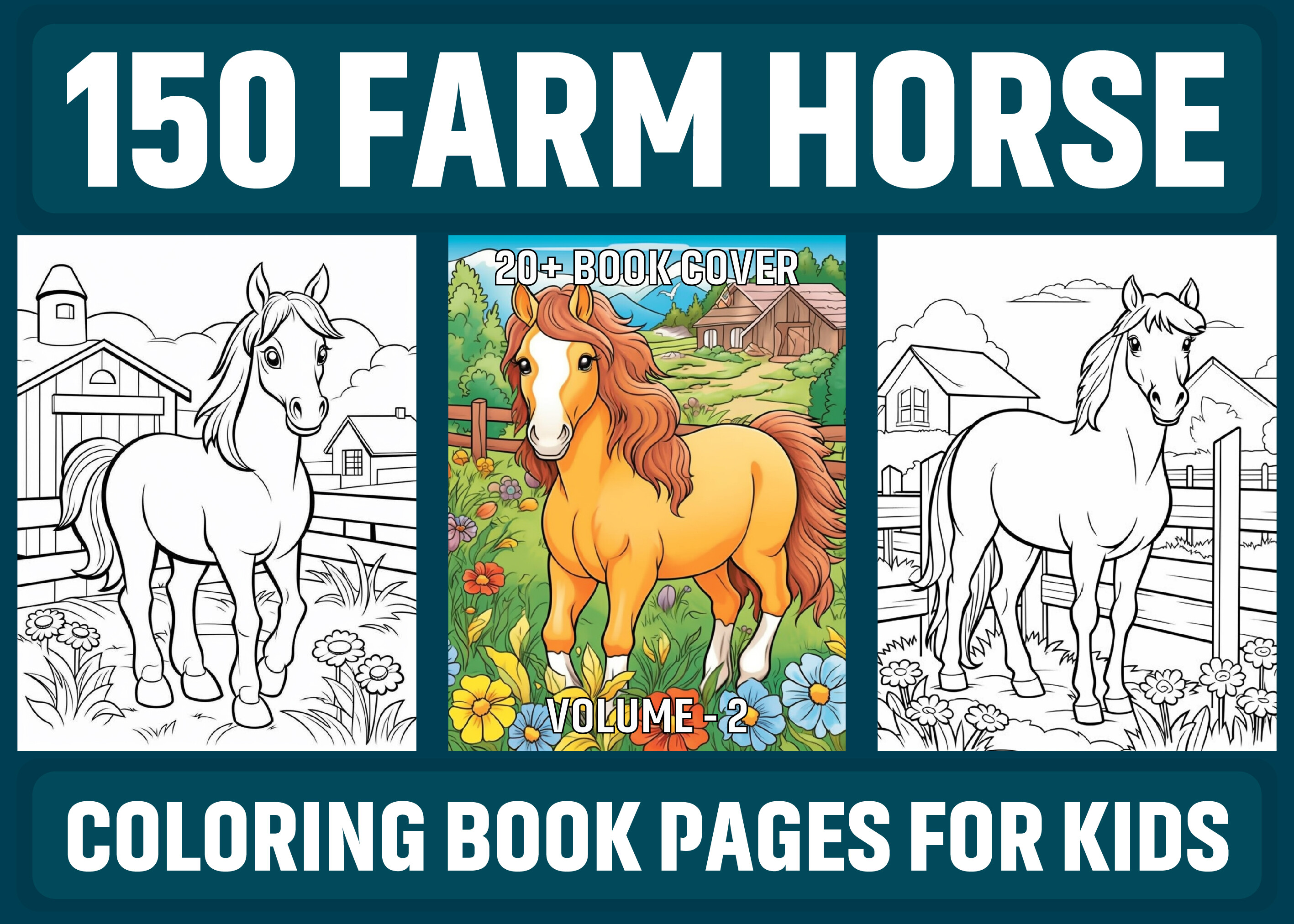 150 Farm Horse Coloring Pages for Kids