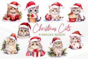 Christmas Cats Watercolor PNG Clipart Graphic by juiceboxy · Creative ...