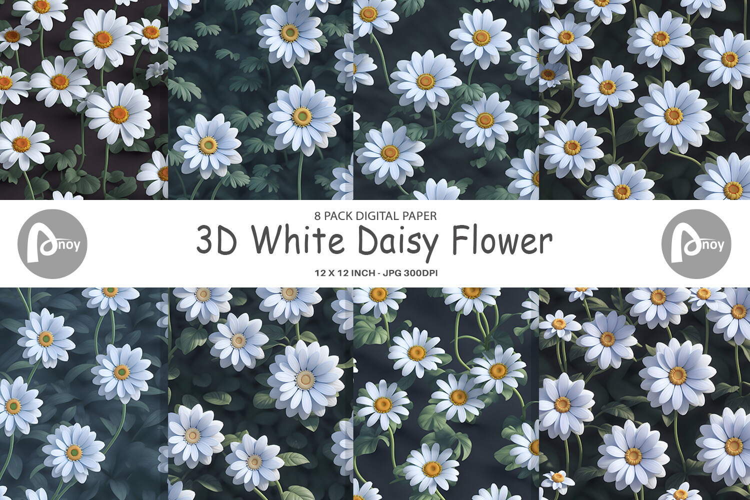 Digital Paper 3D White Daisy Flower Graphic by Artnoy · Creative Fabrica