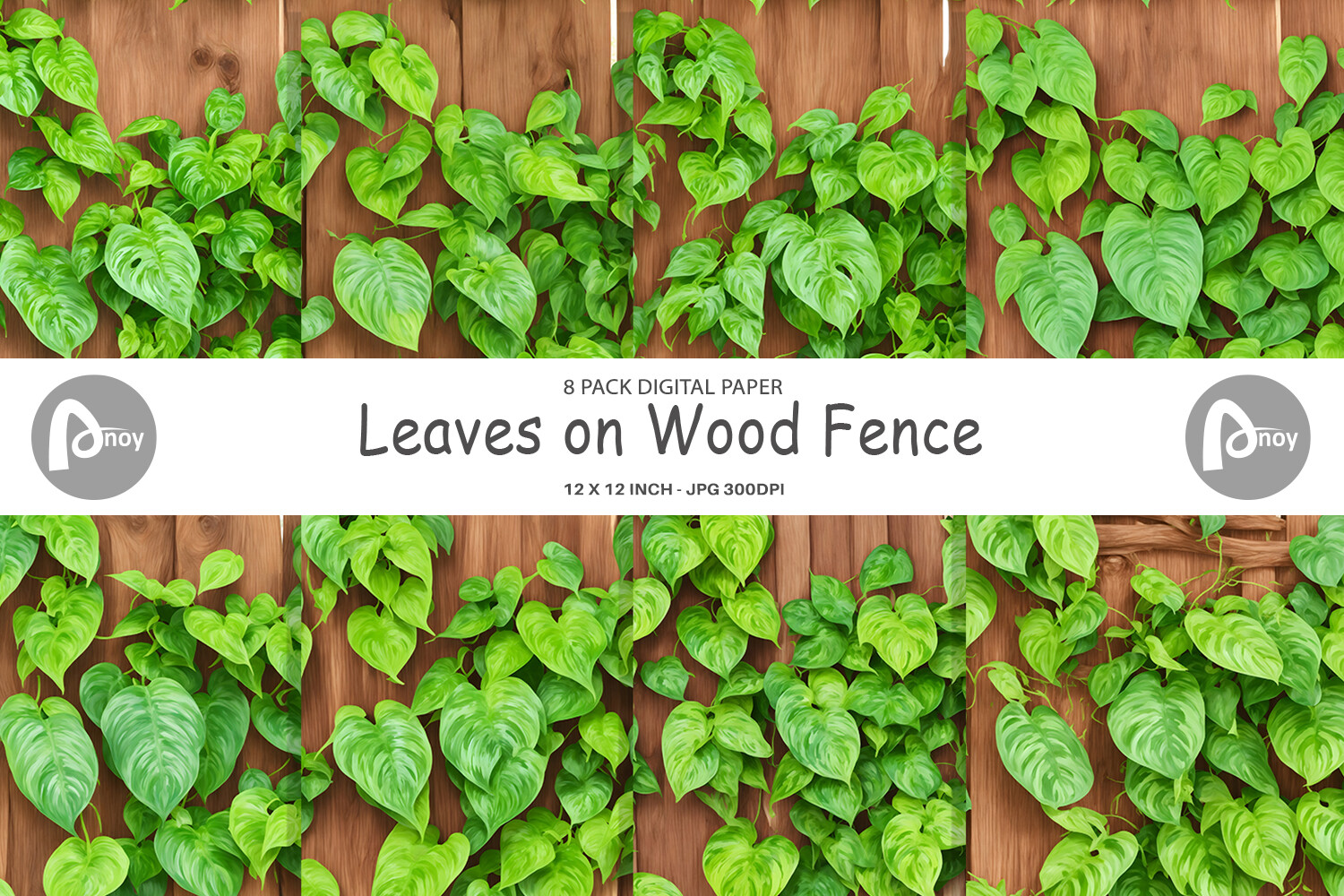 Digital Paper Leaves on Wood Fence Graphic by Artnoy · Creative Fabrica