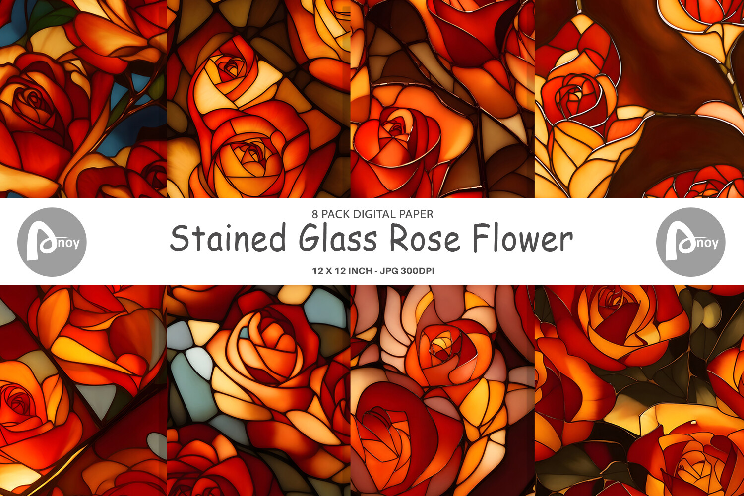 Digital Paper Stained Glass Rose Flower Graphic by Artnoy · Creative ...