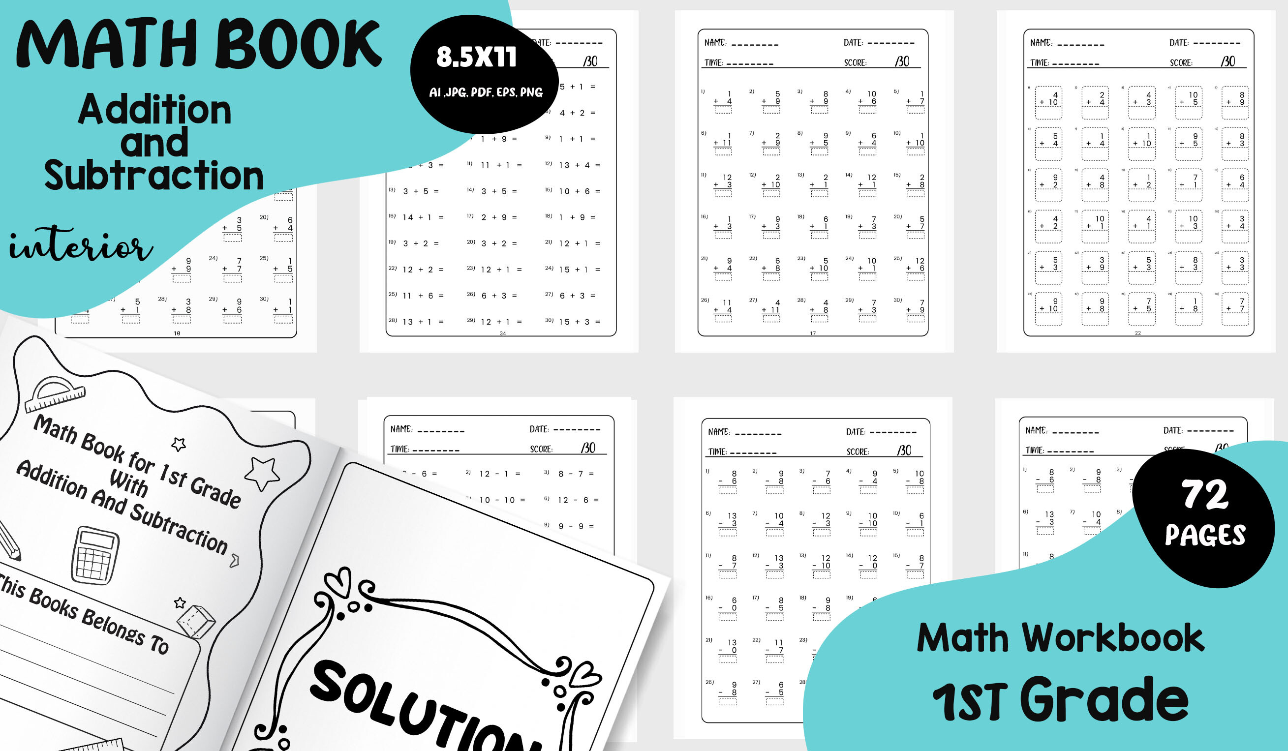 Math Book for 1st Grade Graphic by Happy Time · Creative Fabrica