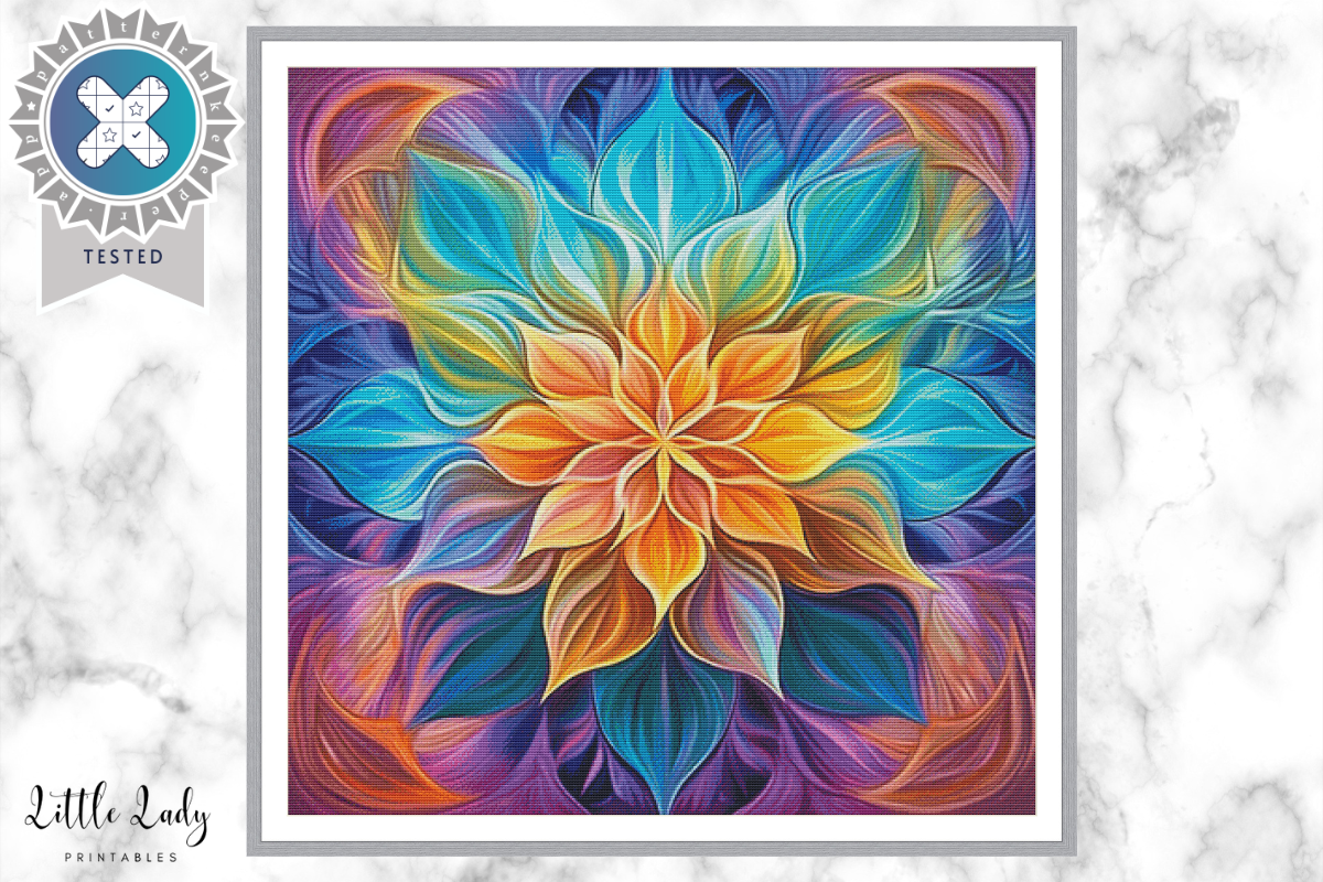Rainbow Mandala Cross Stitch Pattern PDF