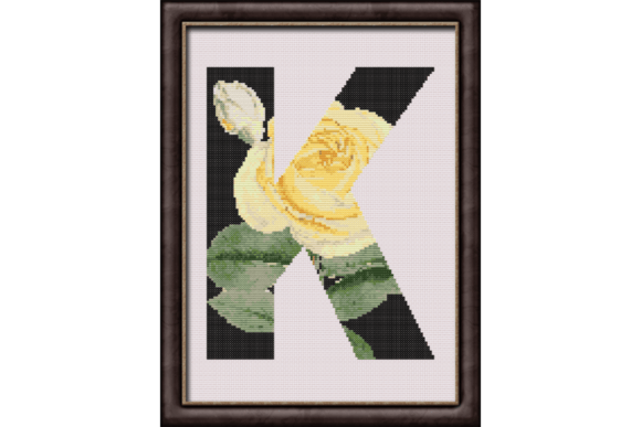 Yellow Rose on Black K Monogram