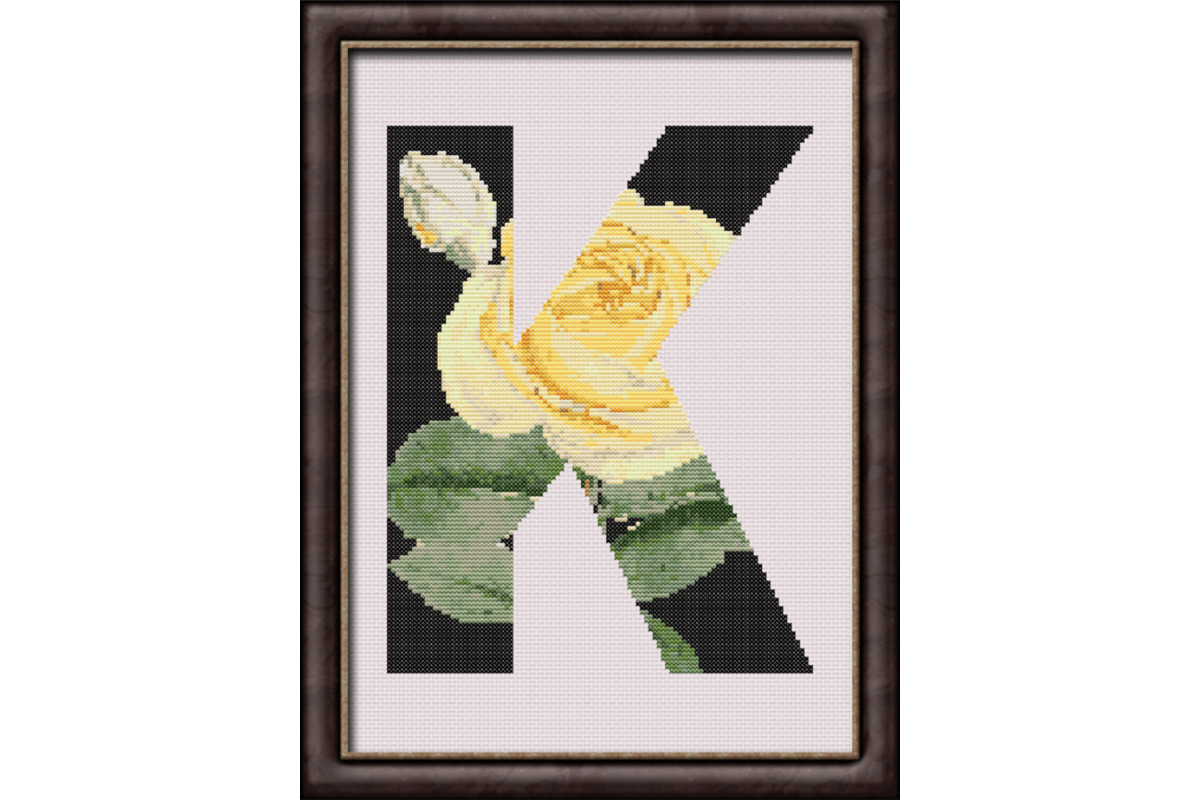 Yellow Rose on Black K Monogram