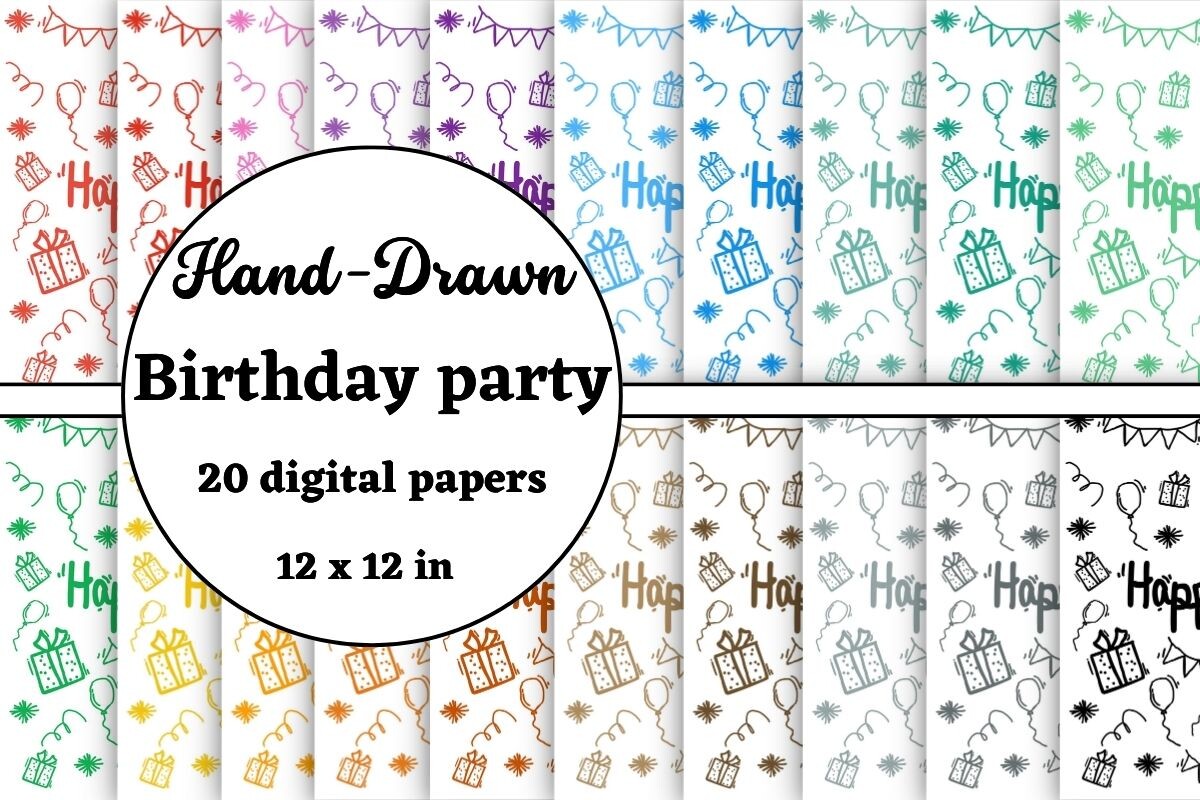 Hand Drawn Birthday Party Digital Papers