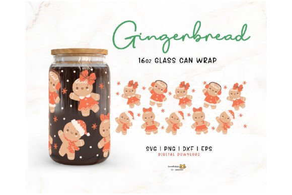 Gingerbread SVG Christmas Glass Can Wrap