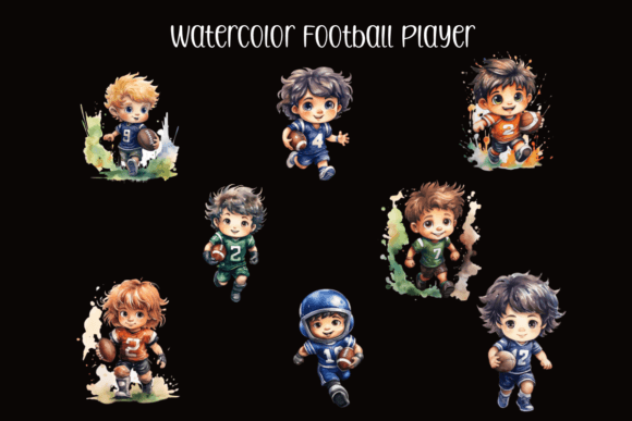 Watercolor Football Player Grafika Ilustracje do Druku Przez charmsnkissesXOXO