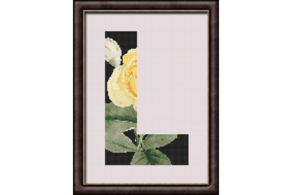 Yellow Rose on Black L Monogram