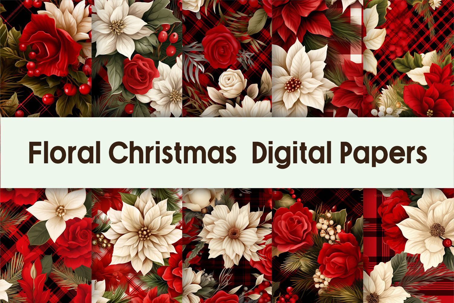 Floral Christmas Digital Papers Graphic by Pamilah · Creative Fabrica