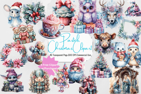 Pastel Christmas Clipart Bundle Graphic by keydigitaldesigns · Creative ...