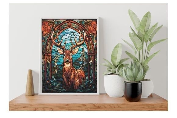 Stained Glass Winter Deer Cross Stitch