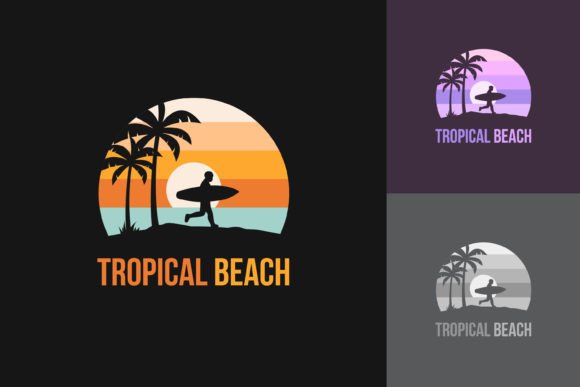 Surfing Logo on Tropical Beach