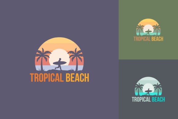 Surfing Logo on Tropical Beach