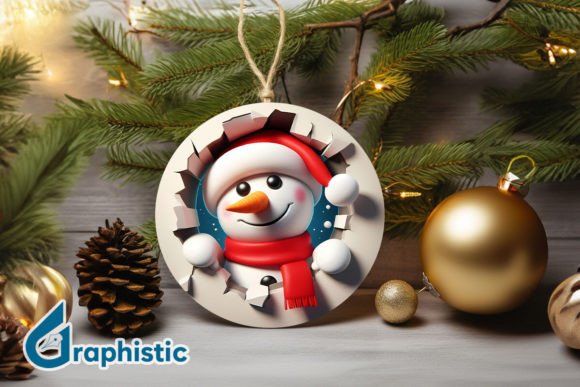 3D Snowman Christmas Ornament Front (50) Graphic Illustrations By Graphistic