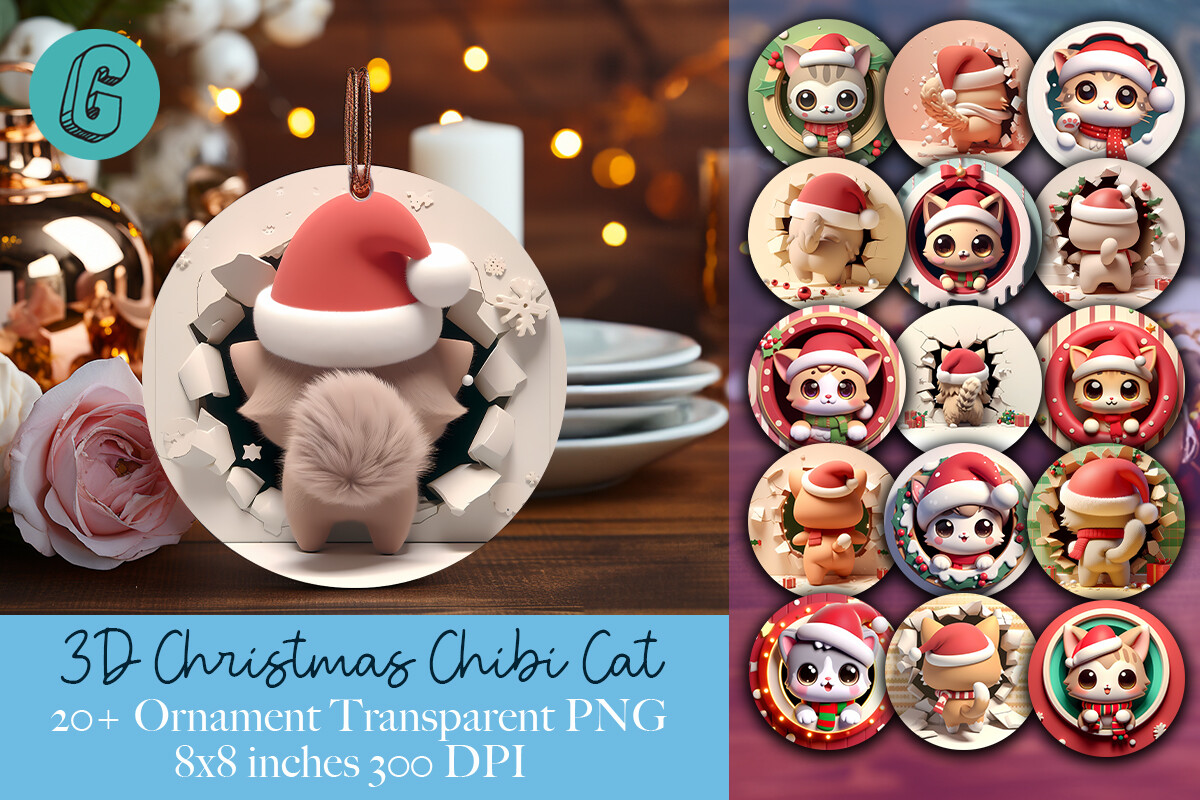 Cute Cat Christmas Ornament 2-sided Pack Graphic by Glamour · Creative ...