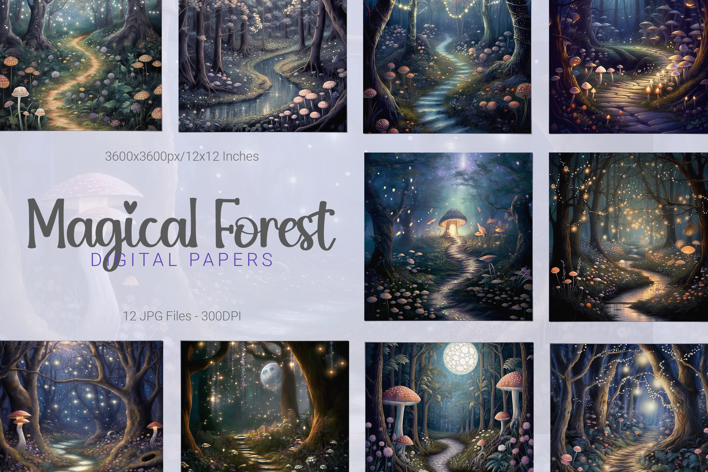 Enchanted Forest Digital Papers Graphic by curvedesign · Creative Fabrica