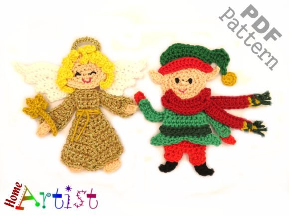 Angel and Elf Crochet Applique Pattern