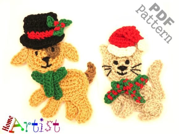 Cat and Dog Crochet Applique Pattern