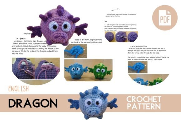 Crochet Dragon Toy Pattern PDF Amigurumi