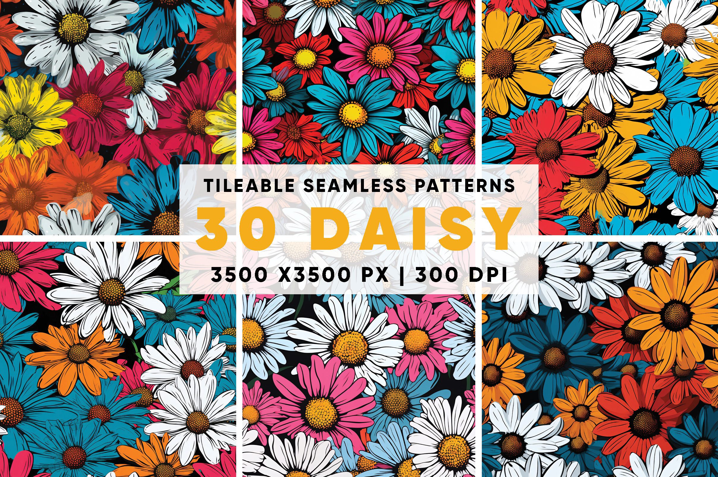 Daisy Seamless Pattern, Tileable Art Graphic by Qaso · Creative Fabrica