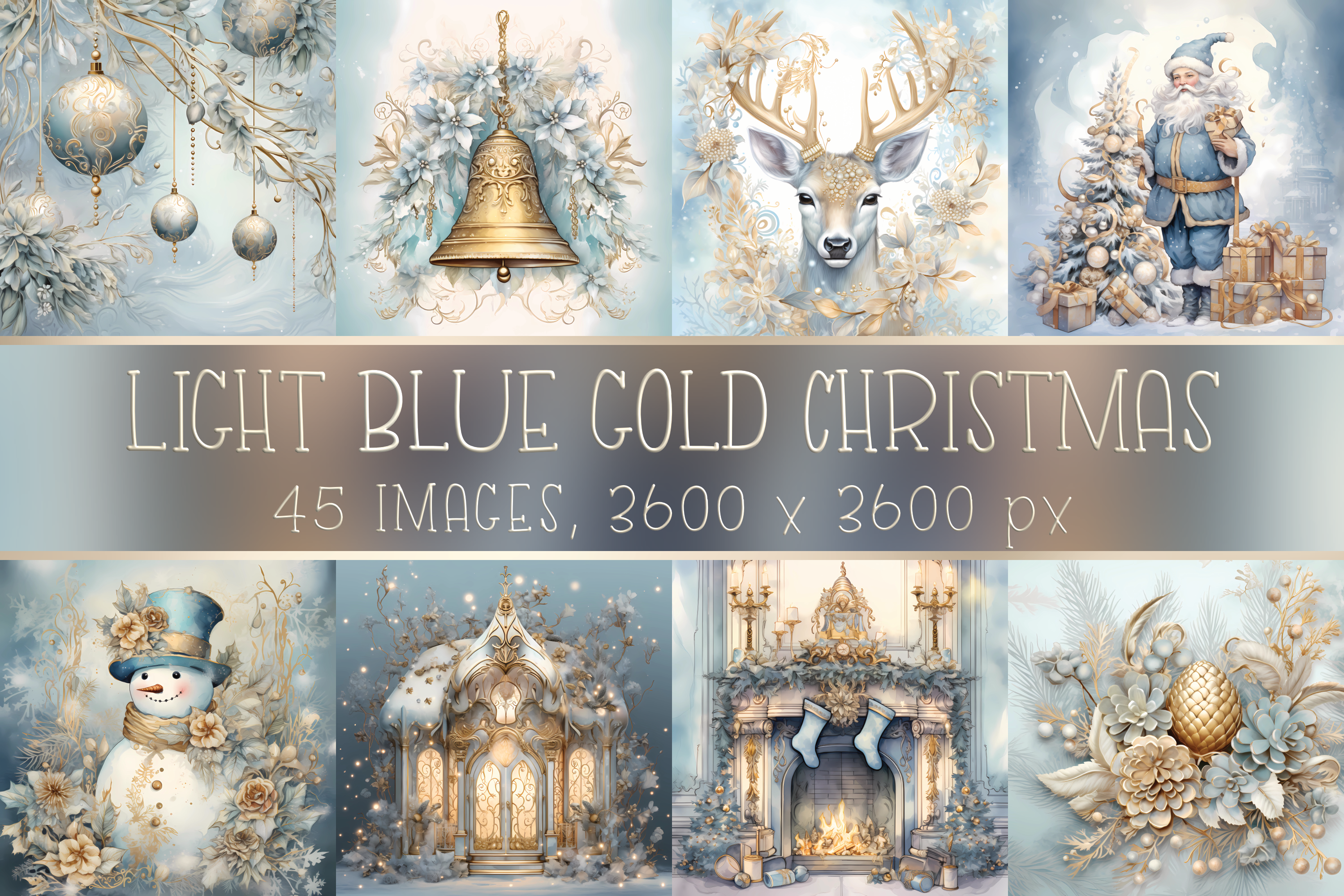 Light Blue Gold Vintage Christmas Images