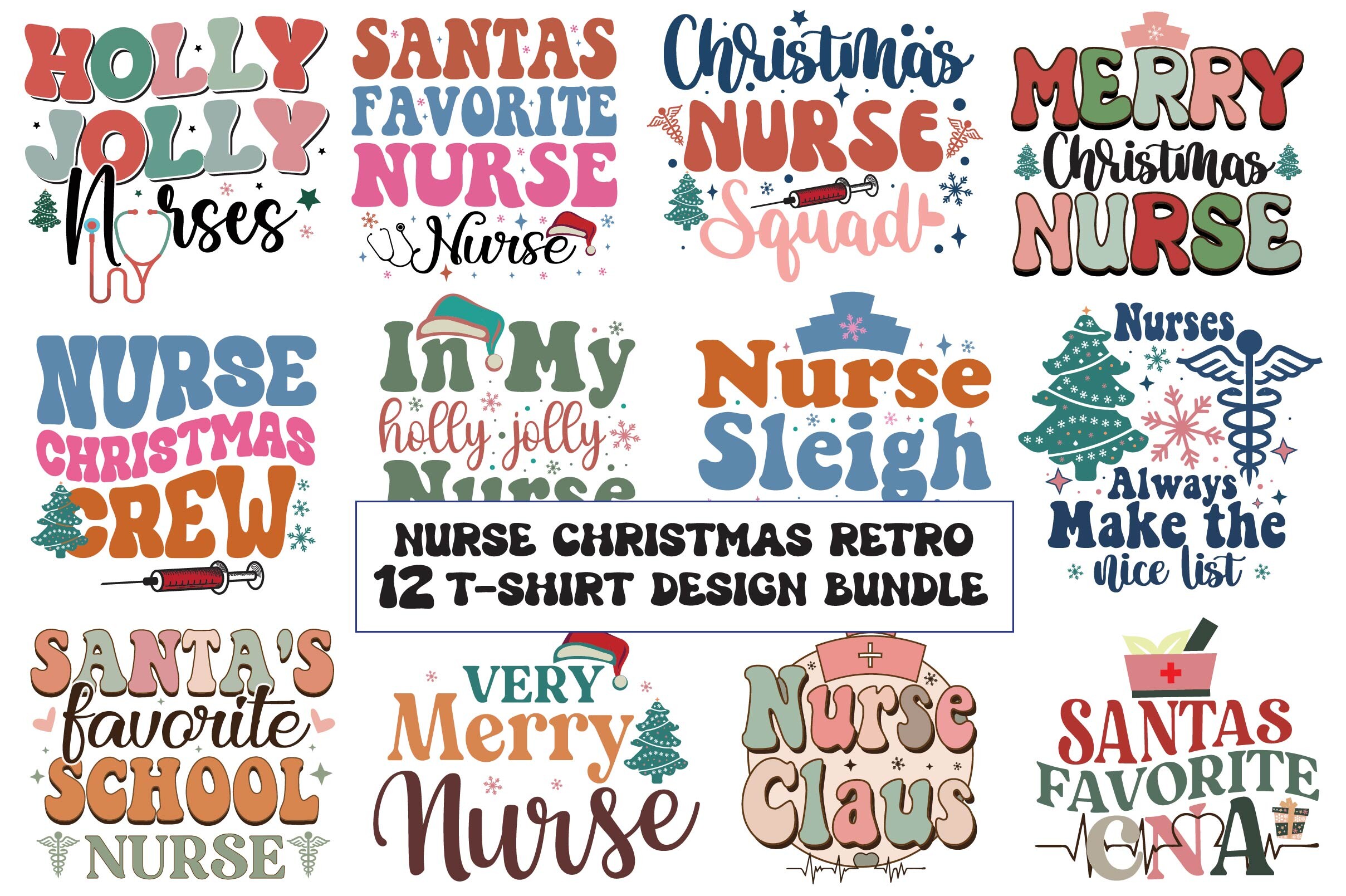 Nurse Christmas Retro Design Bundle Graphic by Creative T- Shirt Design ...