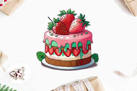 Strawberry Cake Watercolor Clipart Png