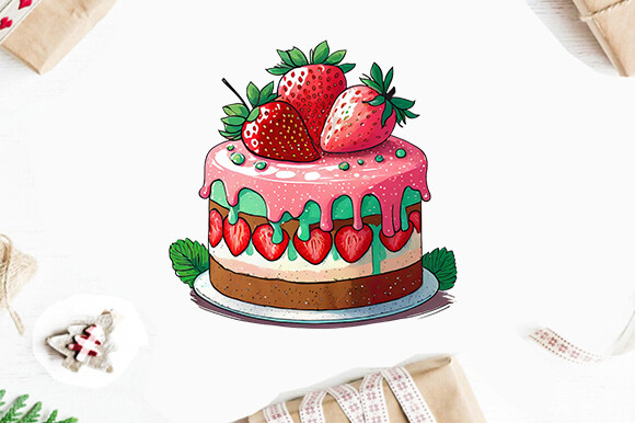 Strawberry Cake Watercolor Clipart Png