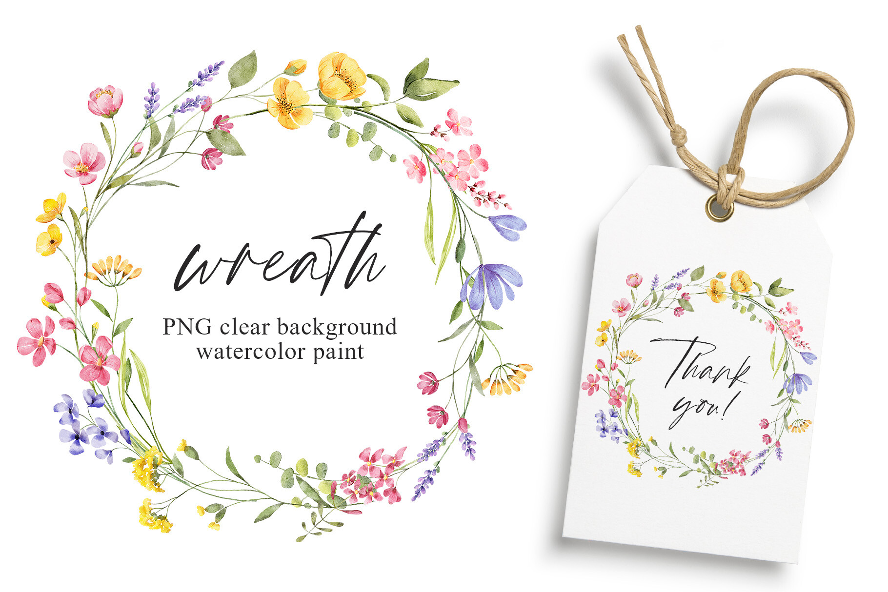 Wreath, Watercolor Wild Flowers, Frame.