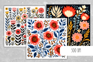 Block Print Flowers Digital Paper Set Graphic by Cheerful Apple Studio ...