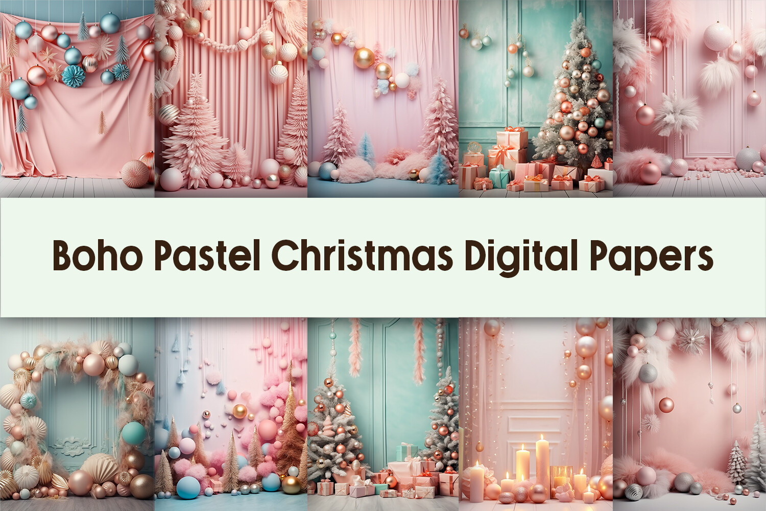 Boho Pastel Christmas Digital Papers Graphic by Pamilah · Creative Fabrica