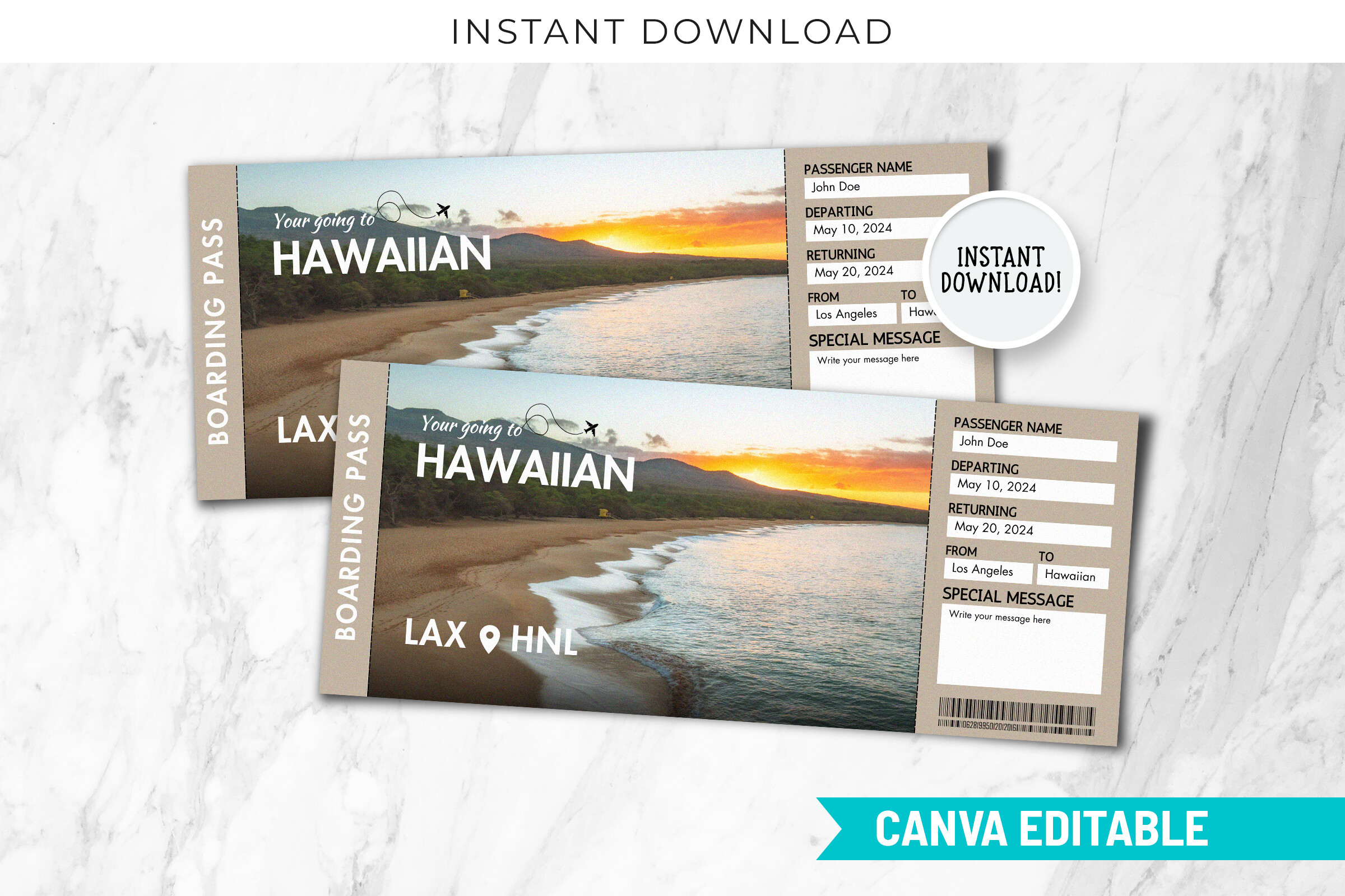 Hawaiian Boarding Pass Template Editable