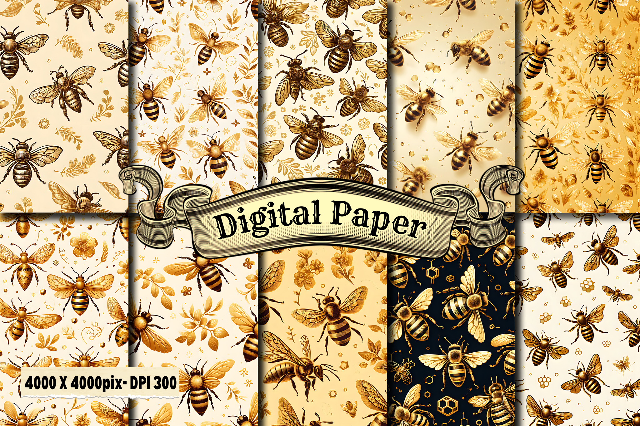 Honey Bee Digital Paper Graphic by craftsmaker · Creative Fabrica