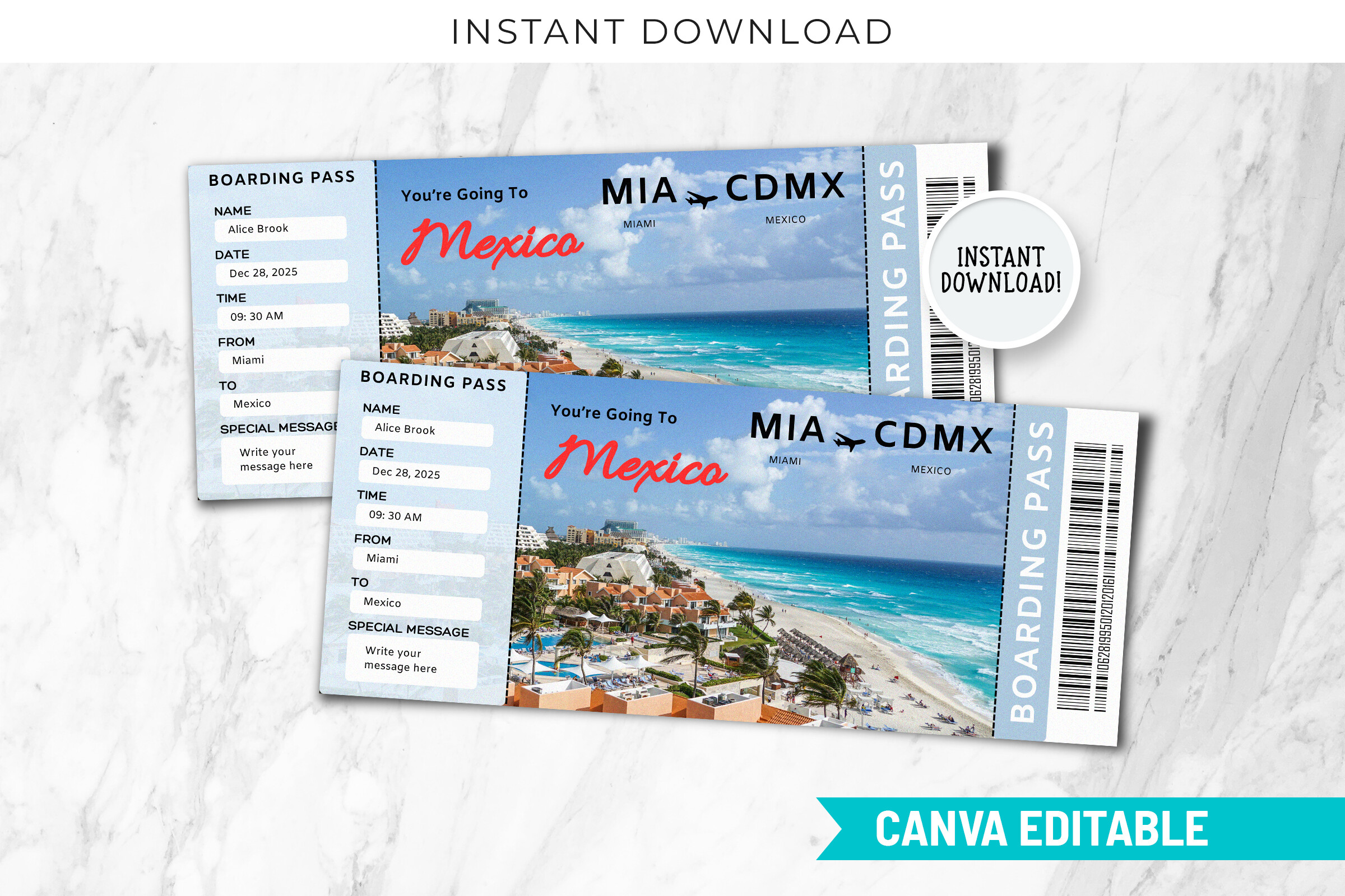Mexico Boarding Pass Template Editable