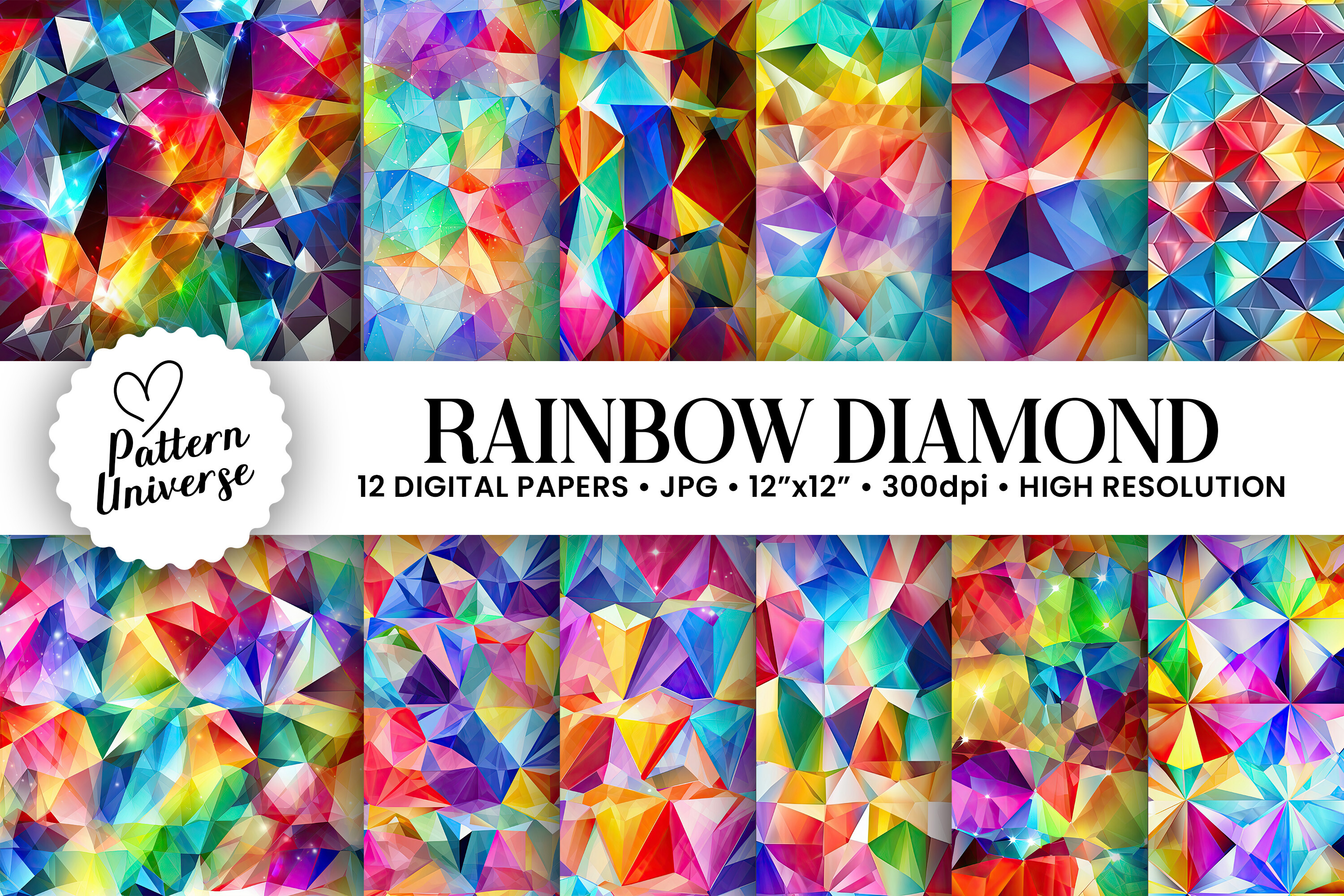 Rainbow Diamond Seamless Patterns Graphic by Pattern Universe ...